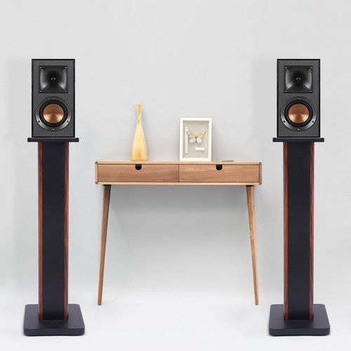 28" Wood Speaker Stands 1 Pair Yellow Sandalwood/Black Walnut for HiFi Bookshelf - Picture 3 of 12