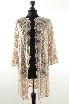 Hallhuber Damen Cardigan Strickjacke 38 beige halbtransparent V-Neck ¾ Ärmel