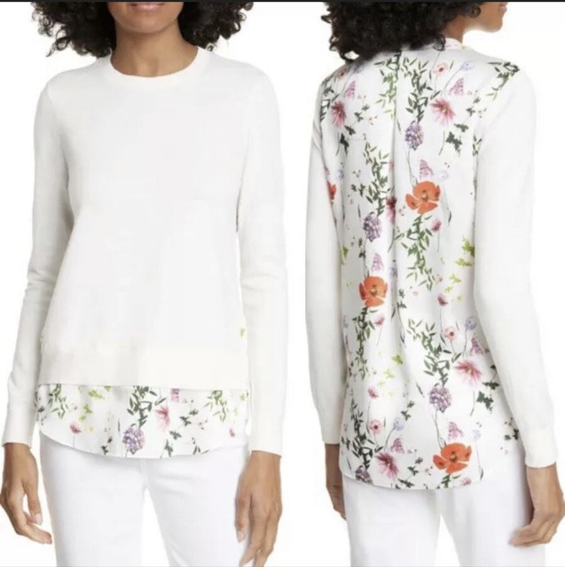 Ted Baker London Floral Hedgerow Mixed Media Jumper Sweater NEW Sz 0