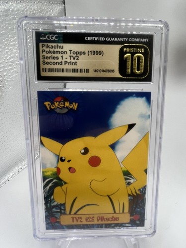 CGC 10 Pristine Pikachu Topps Pokemon 1999 Series 1-TV2 2nd Print