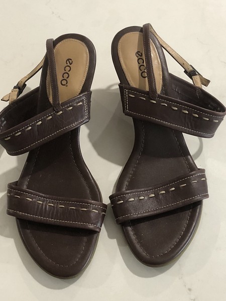 Ecco Brown Leather Wedges Shoes Sandals, 38