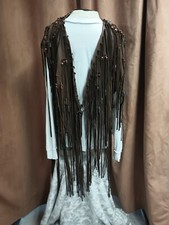 LEATHER BEADED NATIVE AMERICAN DISTRESSED LONG FRINGED VEST SZ LARGE/XL