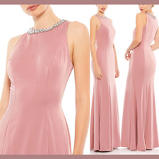 NWD $358 MAC DUGGAL [ SZ 0 ] Embellished Neck Trumpet Gown in Rose Pink #Q497