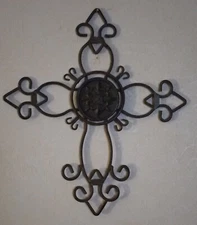 Metal Wall Cross Rustic Distressed Ornate Religious Home or Garden Decor 12"x11"