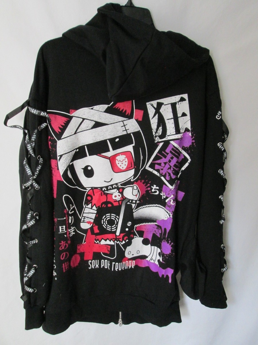 SEX POT ReVeNGe　BIGパーカー SEX POT ReVeNGe Black Lace Up Design Big Zip Long Hoodie Jkt