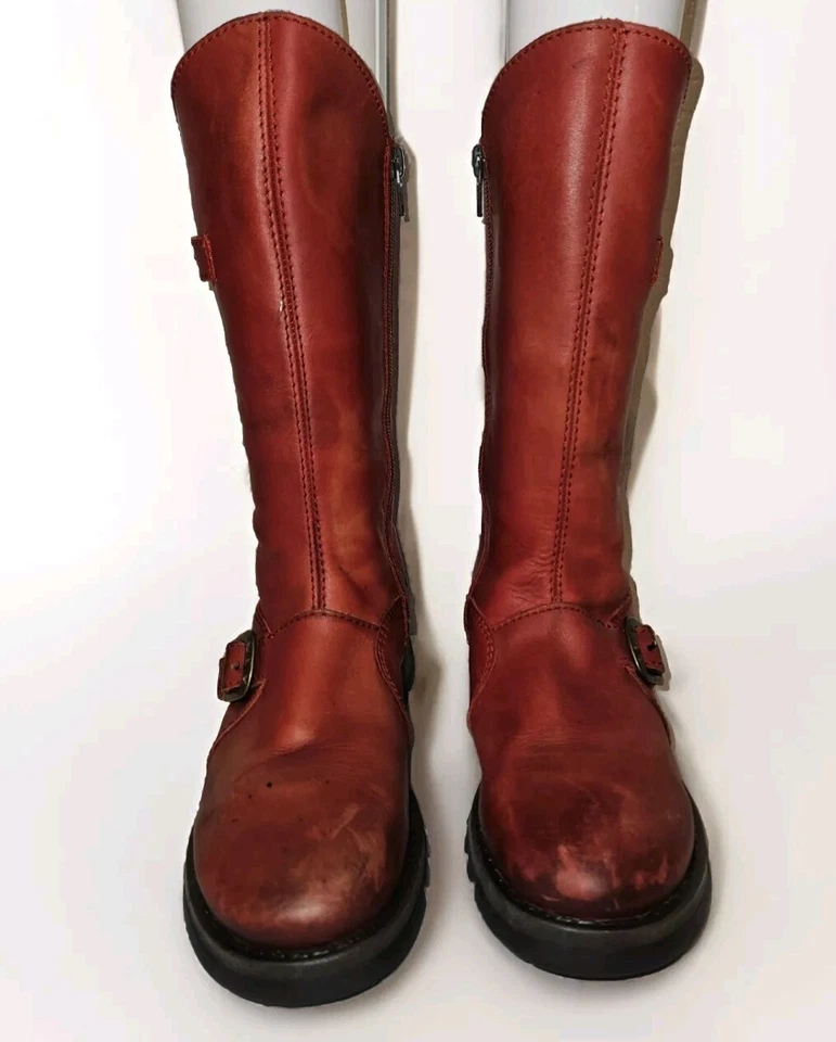 Fly London Mujer Botas MES 2 Cuña Hasta la pantorrilla Cuero EU 37 US 6.5-7 Rojo Foto 2 de 4