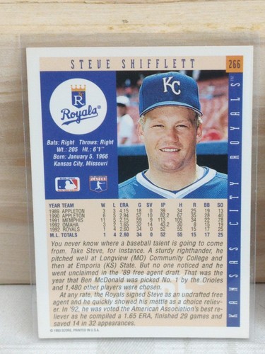 Set Of 2--1993 Score Steve Shifflett Kansas City Royals #266 - Picture 4 of 7