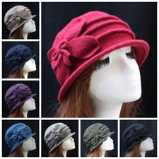 Women's Winter Vintage Elegant Wool Flower Felt Hat Ladies Cloche Bucket Hats