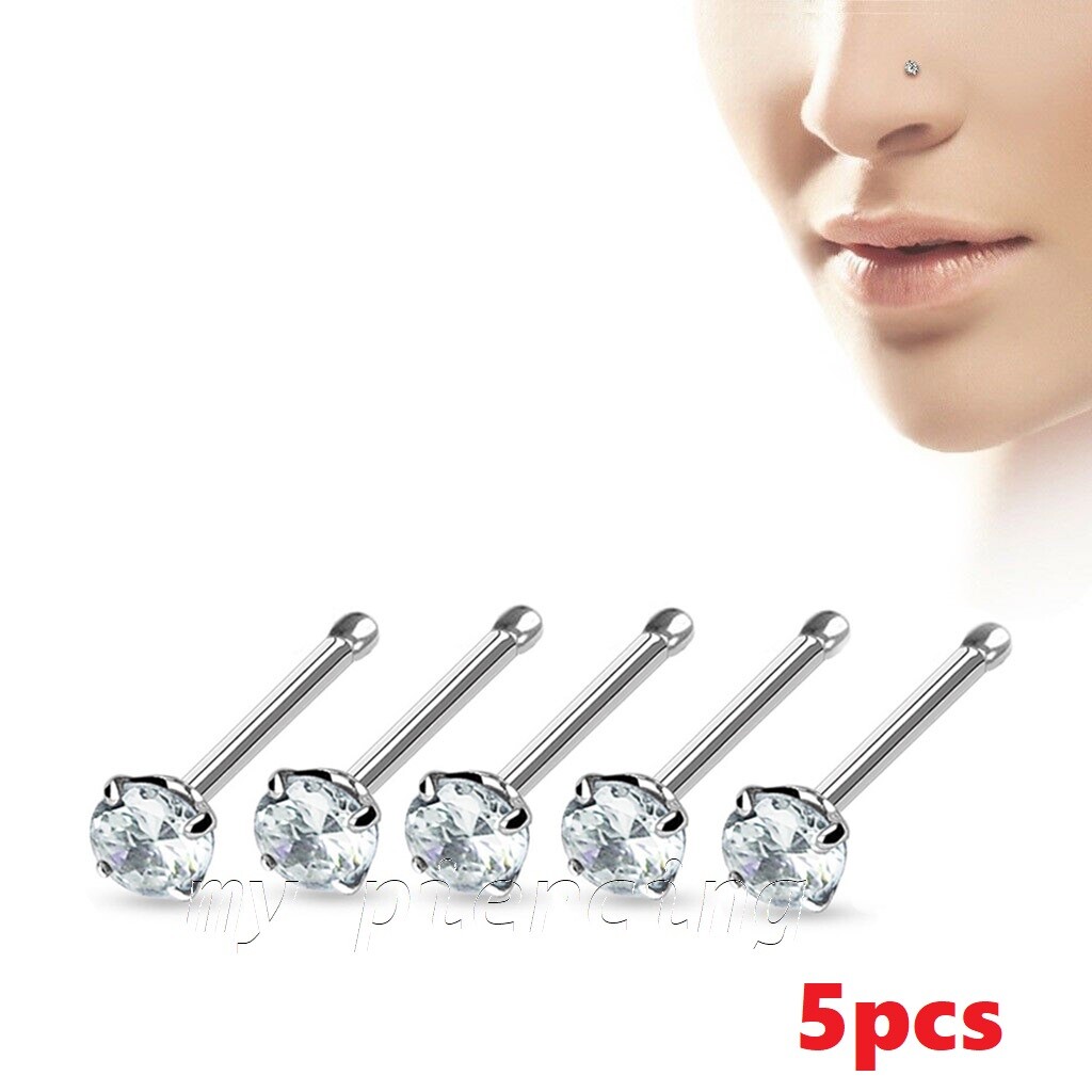 1PC. 22g 3 Star CZ Prong Set Nose Bone .925 Sterling Silver Nose Ring