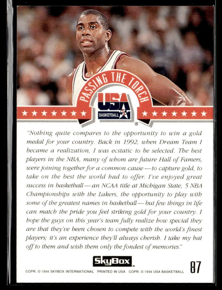 1994 SkyBox USA 87 Earvin "Magic" Johnson Basketball Card 1103G eBay
