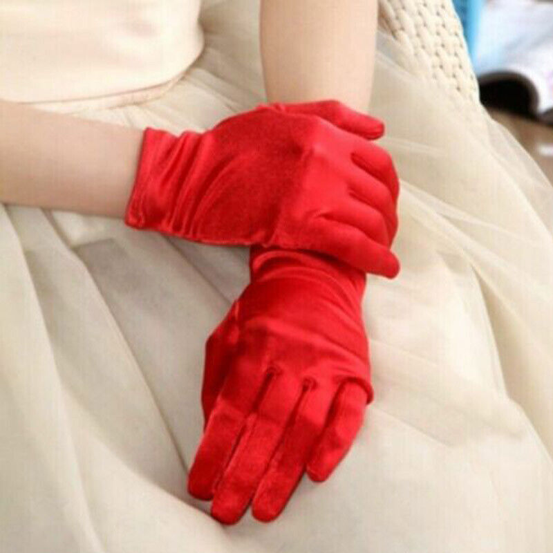 Beautiful Wrist Length Short Bridal Satin Gloves in Assorted Colors for Bride, Bridesmaid, Quinceanera, or Other Formal Special Occasions (Black)