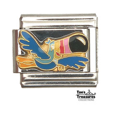 Pulsera Kellogs Tucan Flying Vintage con licencia Casa D'Oro eslabones 4 dijes italianos
