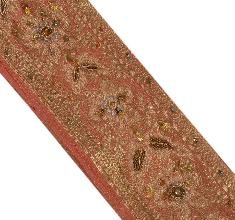 Borde de sari vintage sánskriti tejido a mano adornos artesanales encaje 1 yarda seda pura Foto 2 de 4