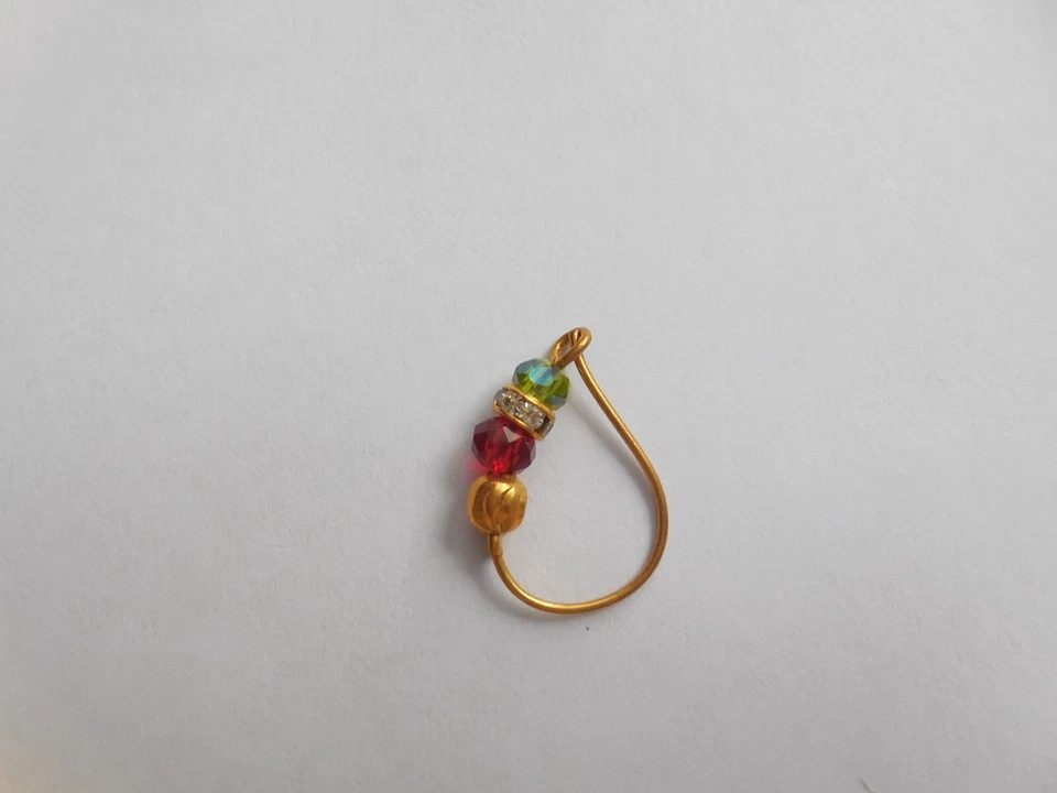 Piercing anillo nariz indio con cuentas estilo marathi Nath joyería de moda chapado en oro Foto 2 de 4