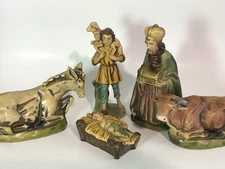 VIntage 5 Piece Paper Mache  Nativity Japan Jesus In Manger Wise Man