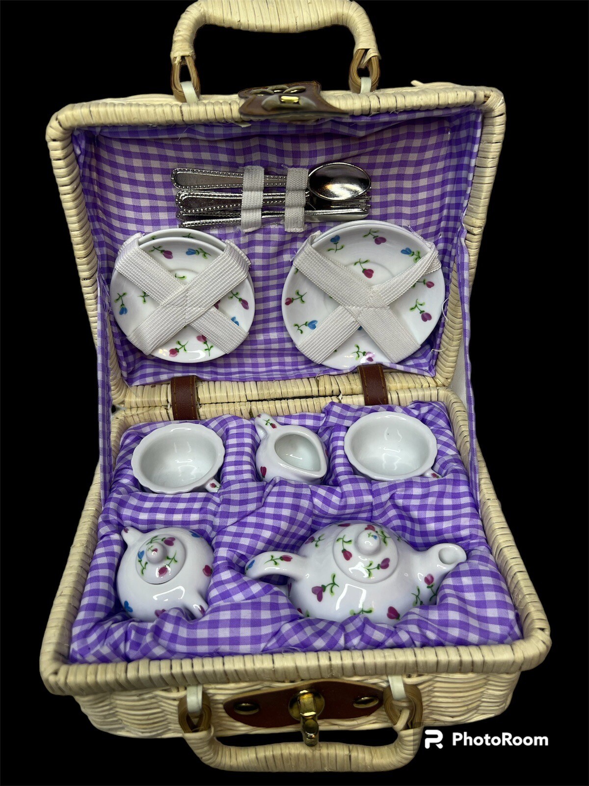 Delton Miniature Wicker Picnic Basket & Tea Set 17 Pieces eBay