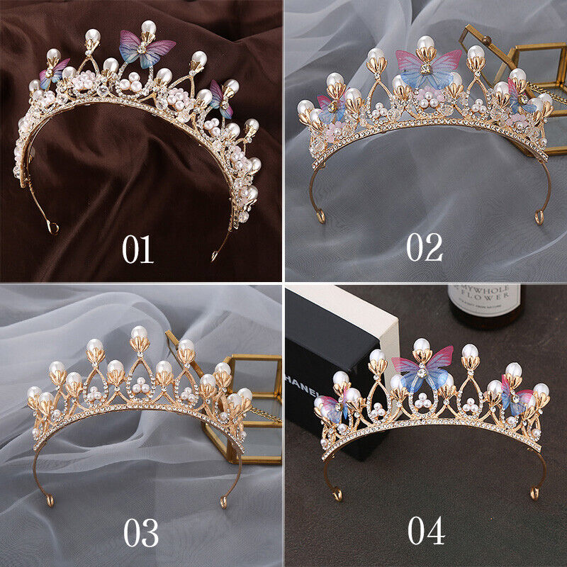 Girls Crystal Crown Tiara Butterfly HairBand Princess Costume Wedding