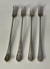 Vintage Antique 4 X Assorted 18.5cm EPNS Silver Plate 3 Tine Pickle Olive Forks
