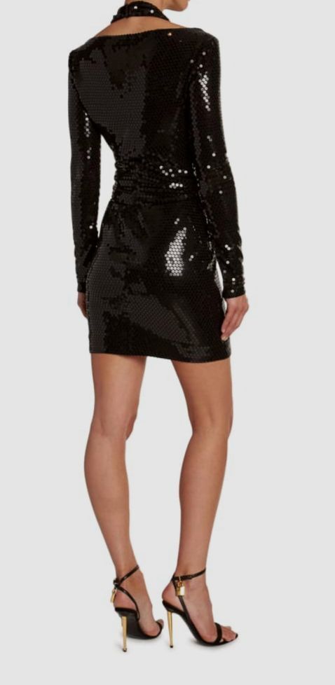 tom ford black sequin dress New Tom Ford Black Sequin Long Sleeve Stretch Mini Dress Tunic Size 38