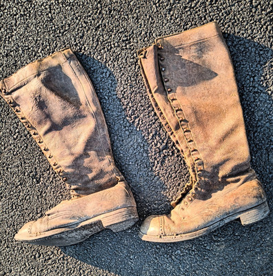 1914 18 WW1 29x45 So-called Aviator Lace Up Wild Leather Boots Good Condition