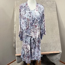 Soma Cool Nights 2pc Robe  Chemise Set XL L/XL Purple Floral Lace Sleepwear