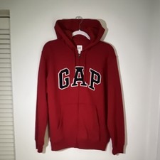 Gap Red Full Zip Hoodie Cotton Fleece Hooded Pockets Men's Size S Long Sleeve