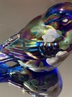 Fenton Blue Iridescent Carnival Glass Bird Floral Hand Painted Signed Foil Tag — photo 10
