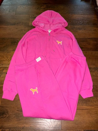 Victoria's Secret Pink Campus FZ Hoodie + Pants Set Pink Gossip Dog Puppy L XL🐶 - Picture 5 of 10