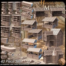 Village Market Terrain Set – 3D Printed Fantasy RPG Scenery for 28–32mm Games
