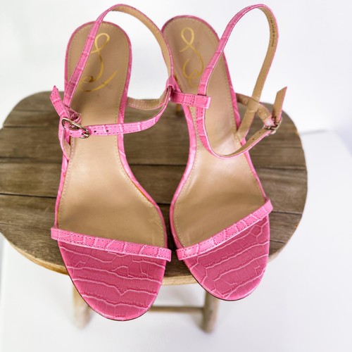 Sam Edelman Doran Croc Embossed Strappy Heeled Sandals Pink Party Size 7.5 NWT - Picture 7 of 12