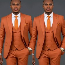 Orange Men's Suits Peak Lapel Formal Business Wedding Tuxedo Party Prom 3Pieces