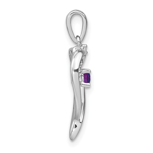 14k White Gold Amethyst and Diamond Heart Pendant Perfect Gift for Her - Picture 2 of 4