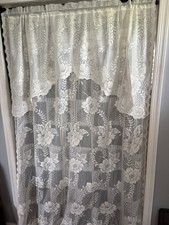 Lace Curtain Panel Attached Valance 64" W x 92" L Cream Floral Pattern Polyester
