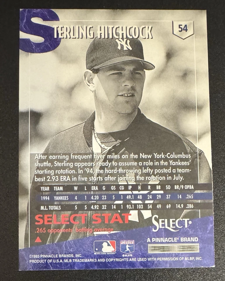 Sterling Hitchcock 1995 Select Artist’s Proof #54 - New York Yankees - Image 2 of 2