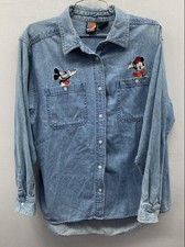 Vintage 90s Mickey Unlimited Women's Blue Denim Mickey Minnie Mouse Shirt Sz L