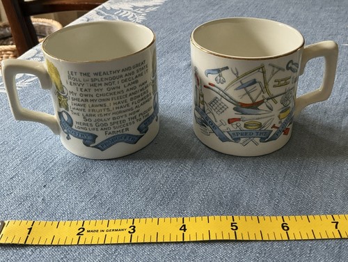 Two “Farmers arms” Small Cups By B&L Pottery England, Great Shape, Gold Trim