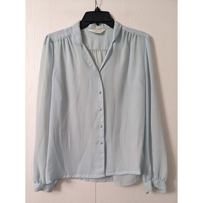 Alicia Women's Long Sleeve Button Down Blue Polyester Blouse Top Size 10