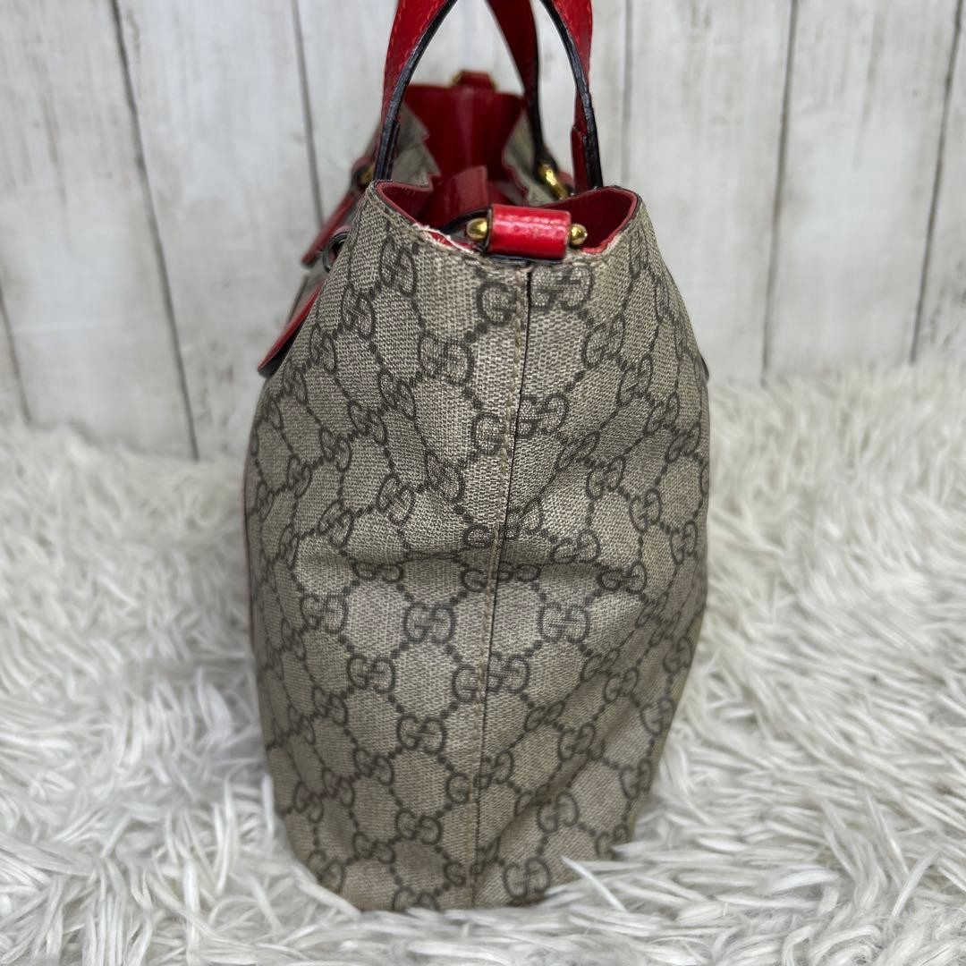 GUCCI Bosco Patch Tote Bag GG Supreme Leather Red Brown Authentic thumbnail 6