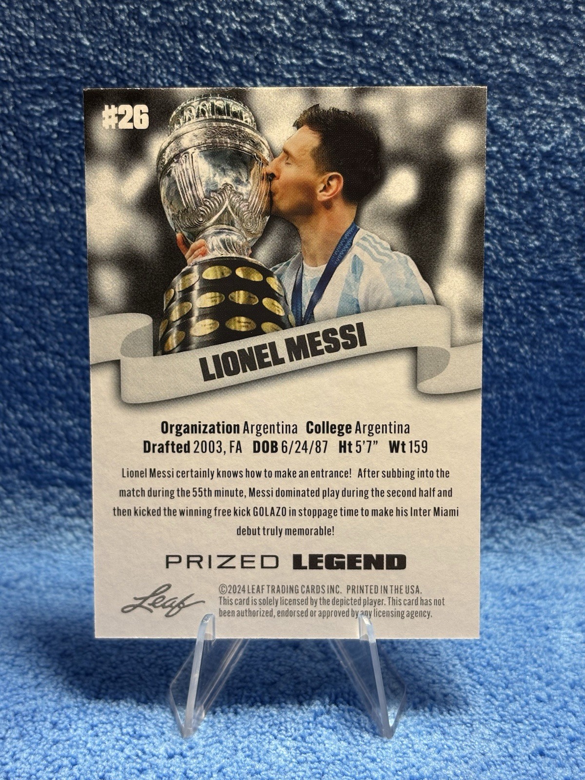 LIONEL MESSI ARGENTINA * 2024 LEAF "SPECIAL RELEASE" PRIZED LEGEND SOCCER CARD view 2
