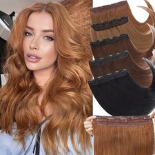 Invisible One Piece Clip In Russian Real Remy Human Hair Extensions Hairpiece US