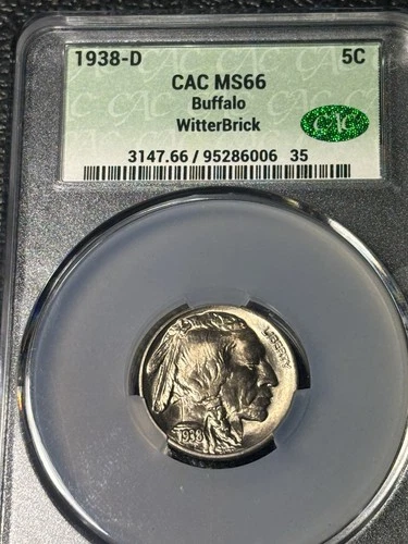 1938 D Buffalo Head Nickel CAC MS66 Beautiful Coin