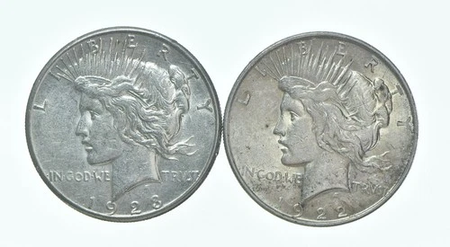 1923-S & 1922 Peace Silver Dollar $1 Bullion Collection Lot *170