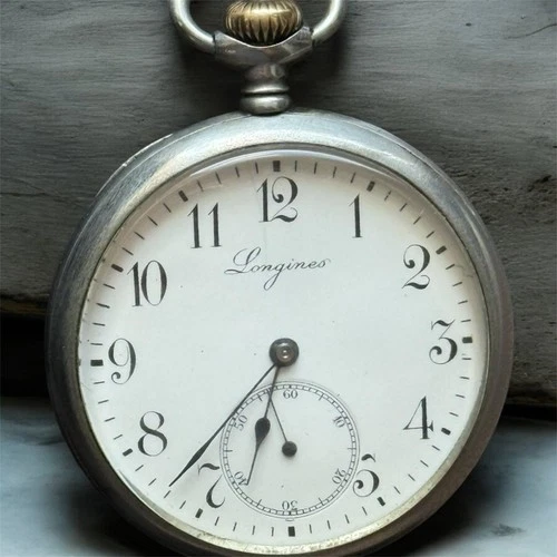 Antique Longines Pocket Watch Mechanical Swiss Efco Open Face Rare Old 20th