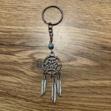 Silvertone Dream Catcher Keychain. Feather Charm. 4  Long