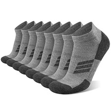 8 Pairs Mens Cushioned Ankle Socks Moisture Wicking One Size Light Grey