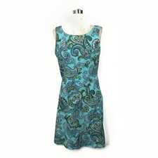 Brooks Brothers 346 Paisley Dress Aqua Blue Linen Blend Sz 8 Quiet Luxury Preppy