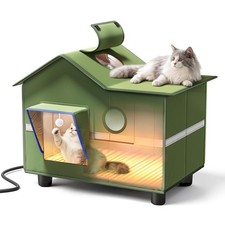 Heated Cat Shelter for Outside, Large Outdoor Cat House with Roof Window and ...