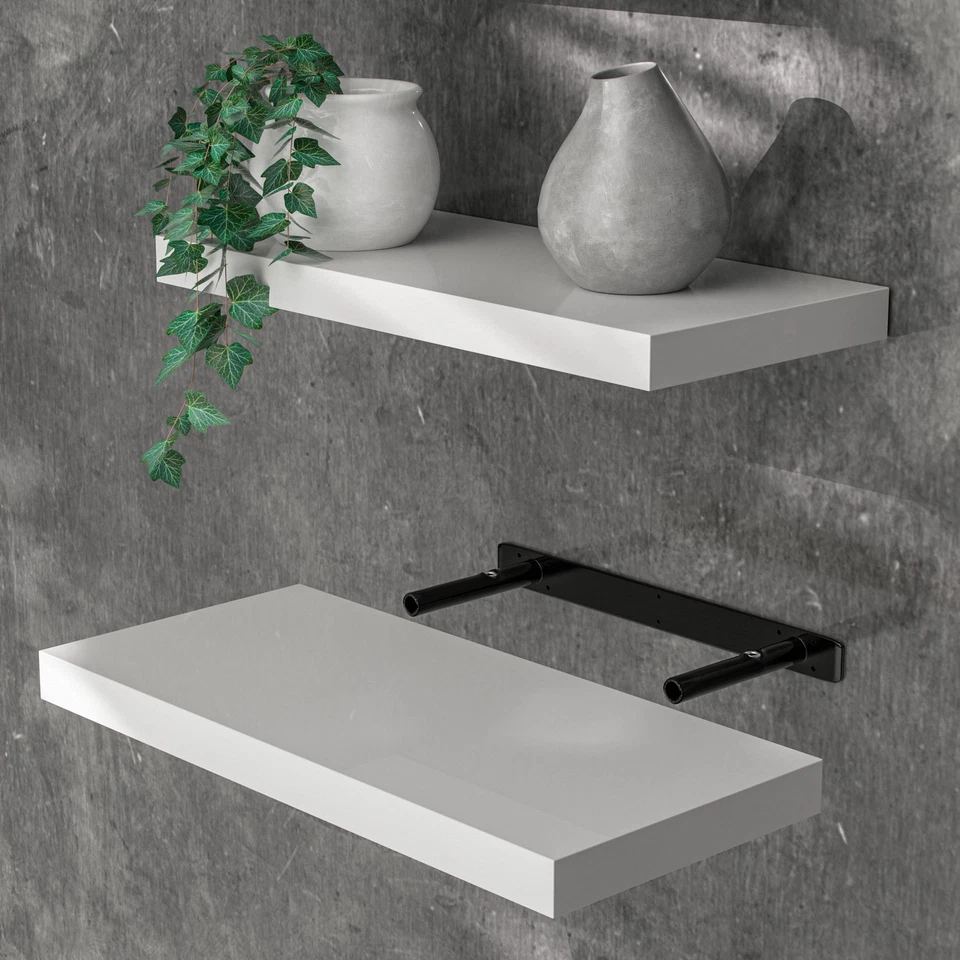 Etagère murale flottante MDF robuste effet flottant support de fixation inclus - Photo 2/4