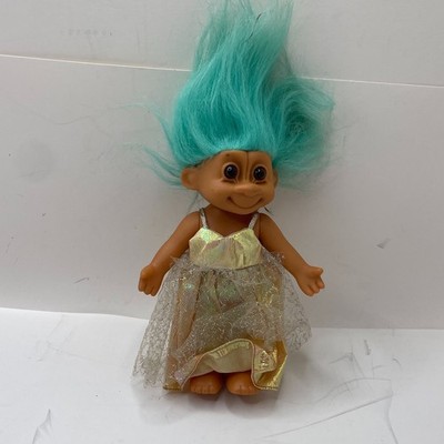 Russ Collectible Troll Doll Teal Hair Iridescent Dress Vinyl Made in China
