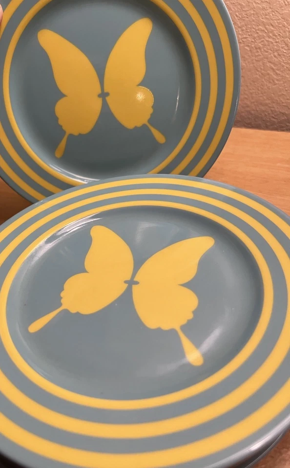5 platos raros de mariposa Fitz and Floyd Papillon amarillo sobre azul Foto 3 de 4